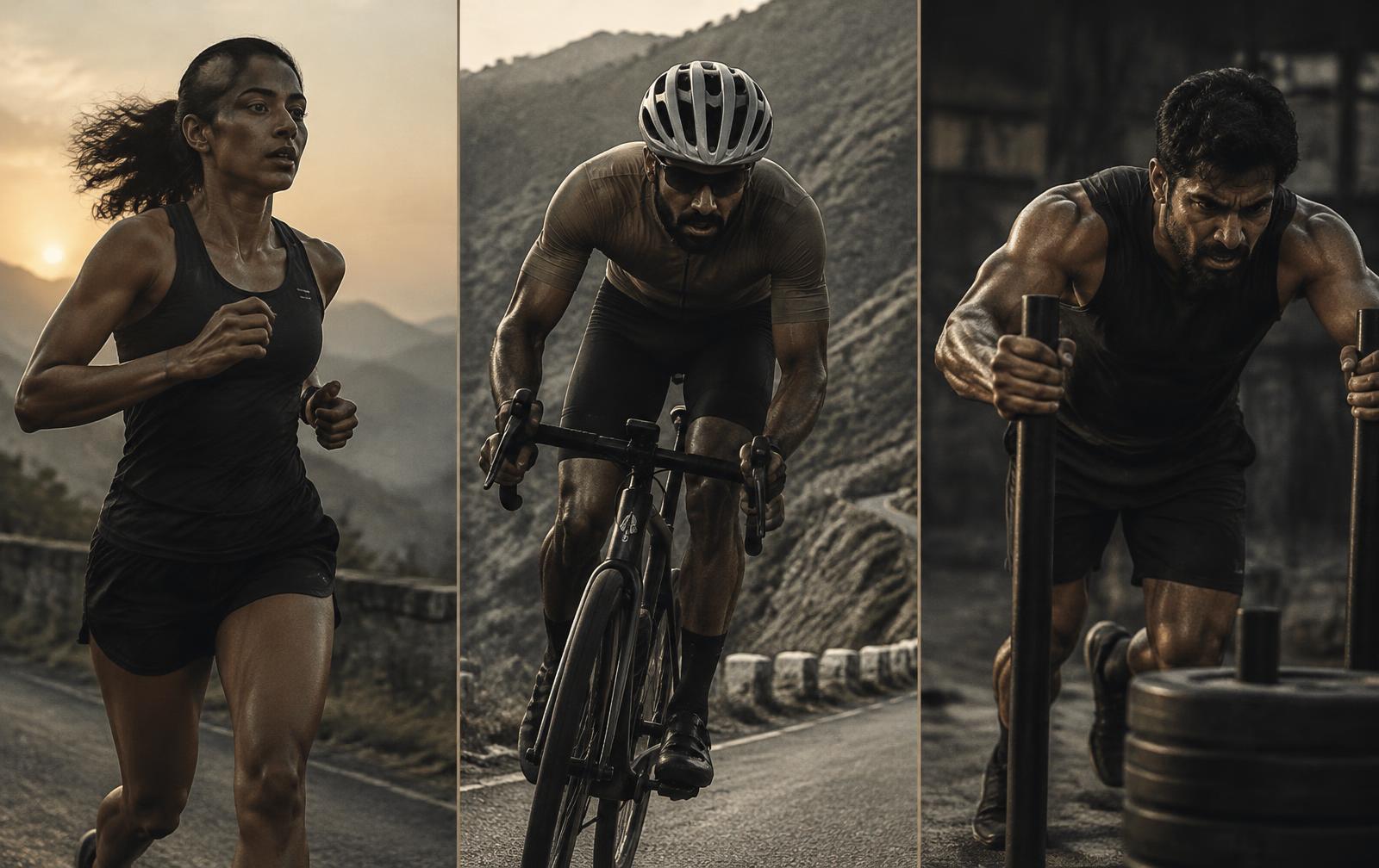Endurance athletes training outdoors