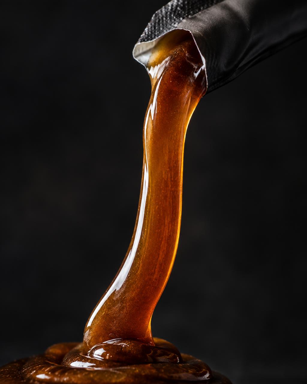 Translucent amber food texture in close-up