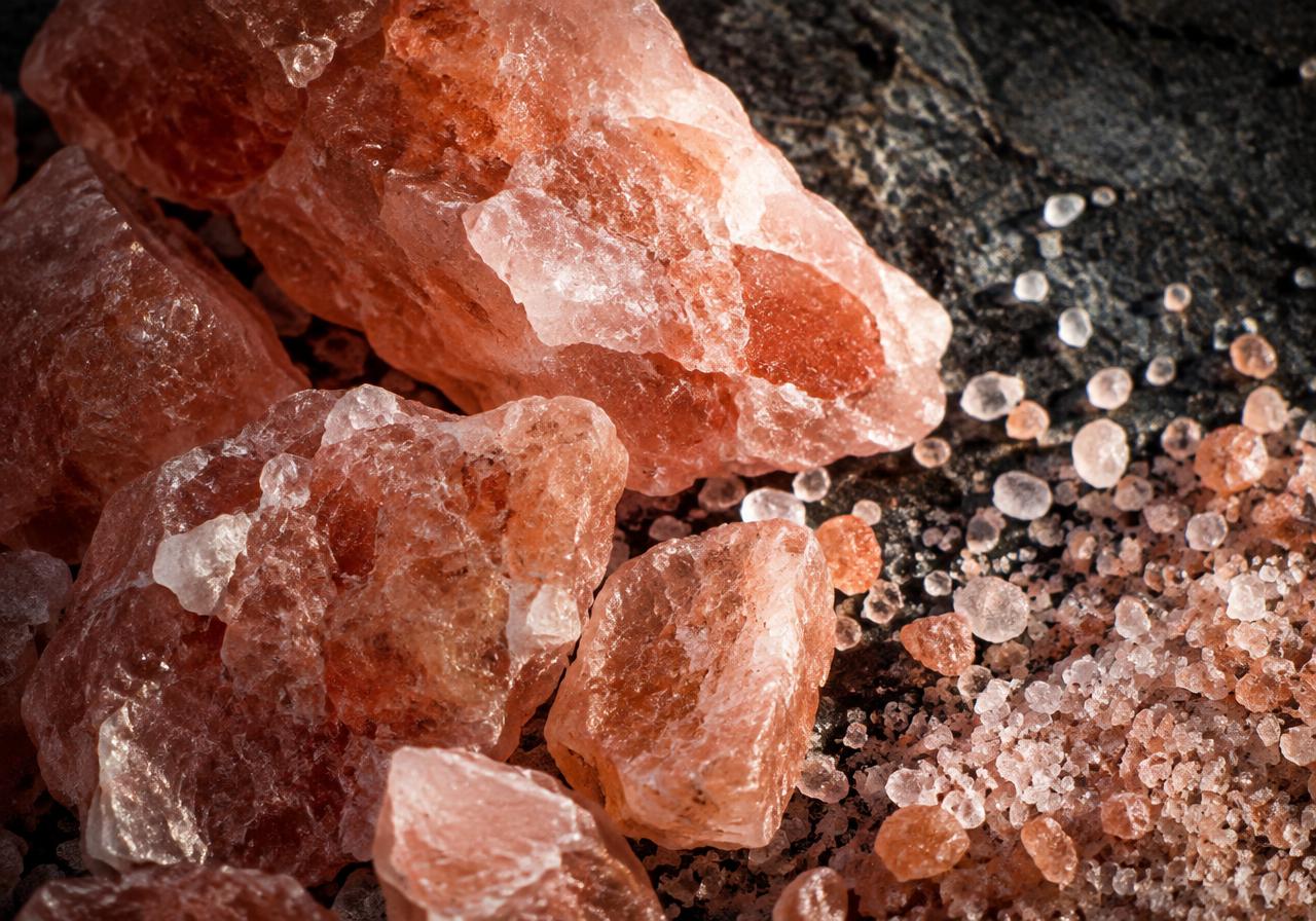 Himalayan salt crystals in close-up